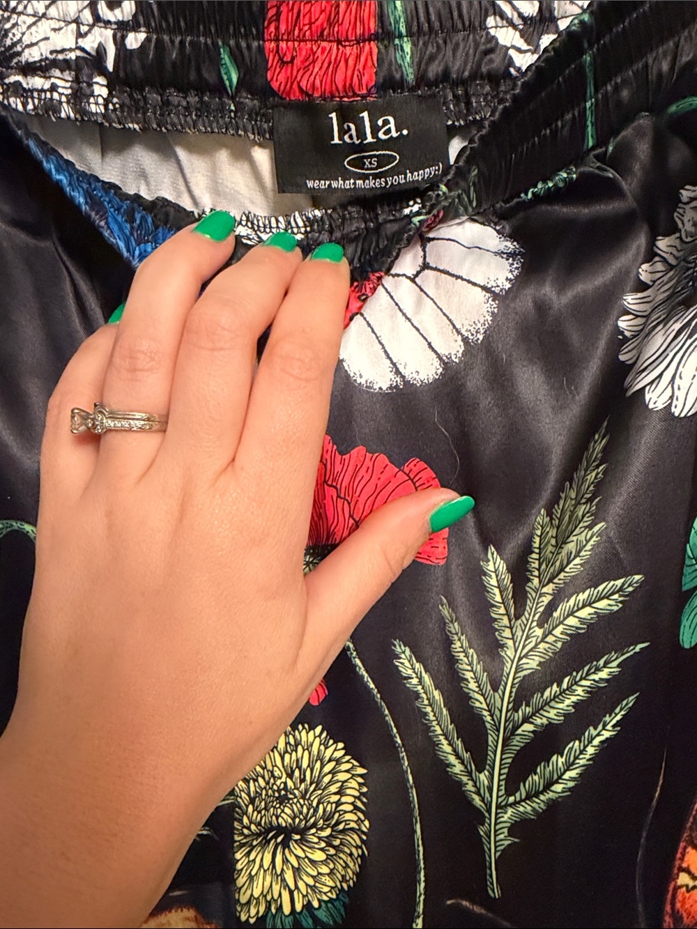Dressed in LALA Black Wide Leg Pants with Multicolor Butterfly & Floral Print - Picture 2 of 5